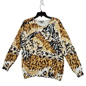 NWT Laura Scott cardigan sweater womens XL Animal Print Cotton button up career
